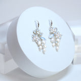 Something Blue Opal Floral Freshwater Pearl Earrings, Long Bridal Jewelry, Opal Bridal Earrings, Statement Earrings