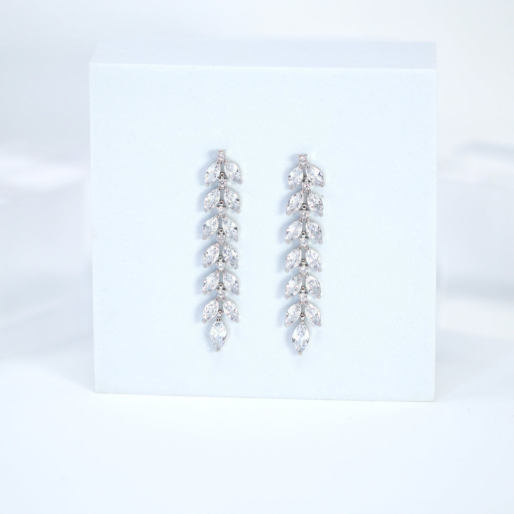 Swarovski Crystal Mystical Leaves Drop Diamond Earrings, Long Bridal Jewelry, Bridal Earrings, Crystal Earrings, Statement Earrings Cz