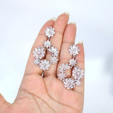 Luxurious Diamond Gold Silver Floral Paradise Earrings , Long Hoop Bridal Jewelry, Real Pearl Bridal Earrings, Statement Earrings.