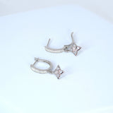 Dainty Cz Diamond Star Drop Hoop Earrings, Crystal Hoop Earrings, Statement Earrings, Rhinestones Hoop Earrings.