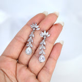 Swarovski Crystal Lotus Leaves Drop Floral Dainty Earrings, Bridal Jewelry, Bridal Earrings, Crystal Bridal Earrings, Statement Earrings Cz