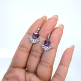 Swarovski Crystal Flower Drop With Purple Accent Dainty Earrings, Bridal Jewelry, Crystal Bridal Earrings, Statement Earrings Cz