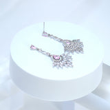 Swarovski Crystal Cz Diamond Elegent Pink Droplets Earrings, Bridal Jewelry, Crystal Bridal Dangle Earrings, Statement Earrings Cz