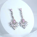 Swarovski Crystal Cz Diamond Elegent Pink Droplets Earrings, Bridal Jewelry, Crystal Bridal Dangle Earrings, Statement Earrings Cz