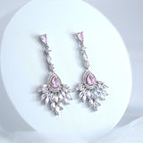 Swarovski Crystal Cz Diamond Elegent Pink Droplets  Earrings, Bridal Jewelry, Crystal Bridal Dangle Earrings, Statement Earrings Cz