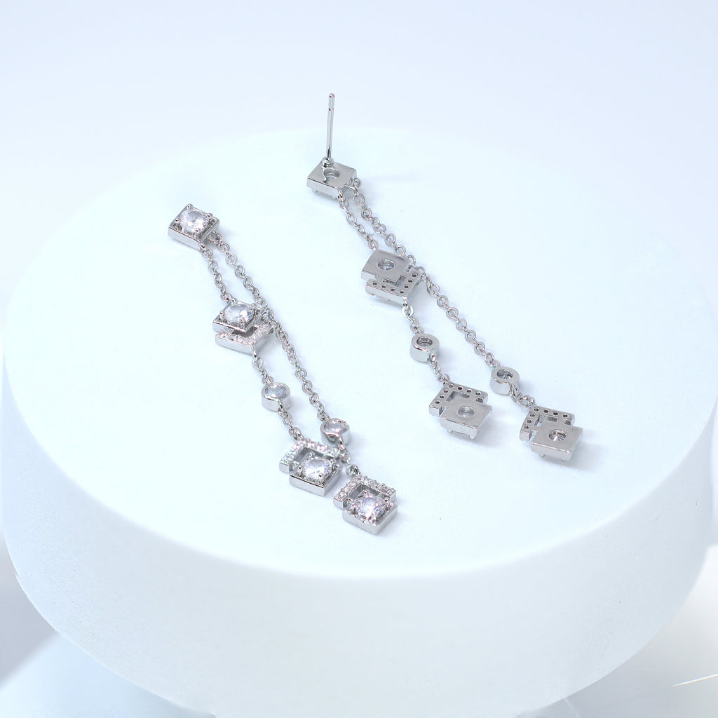 Swarovski Crystal Bezel Tassel Diamond earrings, Tassel Bridal Jewelry Bridal Earrings Crystal Bridal Earrings Statement earrings Cz