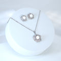 Swarovski Crystal Dainty Rose Flower Pearl Necklace Set , Bridal Jewelry, Bridal Earrings And Necklace, Statement Earrings Cz, Necklace Set