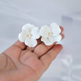 Freshwater Natural Pearl Dainty Couple Of Porcelain White Flower Blossom Bridal Hair Clip, Bridesmaid Gift, Wedding Hair Accessory.