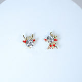 Crystal Gold And Red Reindeer Christmas earrings, Christmas Stud Earrings Statement Christmas earrings.