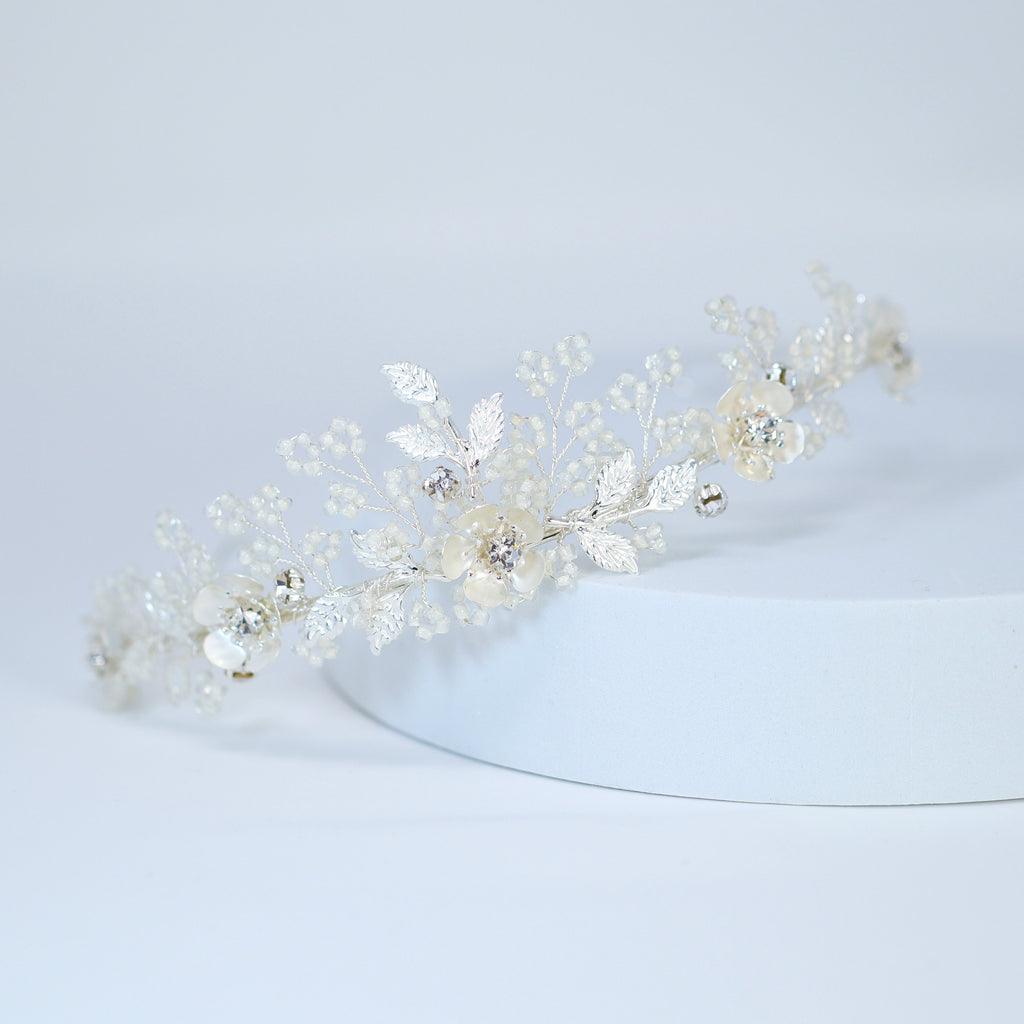 Swarovski Crystal Silver Floral Tiara , Long Bridal Jewelry Crystal Flower Tiara Bridal Earrings Statement Earrings