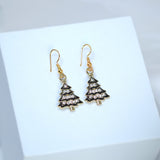Minimalist Rhinestone Black Christmas Tree Dangle Earrings, Crystal Tree Earring, Statement Christmas Earring.