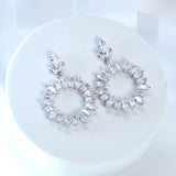 Luxurious Diamond Silver Hoop Dangle Earrings , Long Hoop Bridal Jewelry, Real Pearl Bridal Earrings, Statement Earrings.