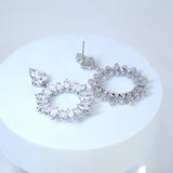 Luxurious Diamond Silver Hoop Dangle Earrings , Long Hoop Bridal Jewelry, Real Pearl Bridal Earrings, Statement Earrings.