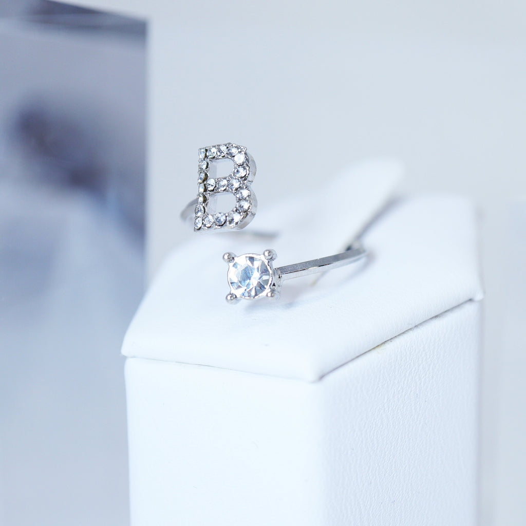 Dainty Crystal B Alphabet Statement Ring, Promise Ring For a Friend, Friendship ring.