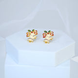 Crystal Beige Jingle Bells With Red Bow And Green Leaf Christmas Earrings, Statement Christmas earrings.