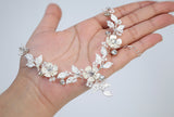 Swarovski Crystal Silver Floral Tiara , Long Bridal Jewelry Crystal Flower Tiara Bridal Earrings Statement Earrings