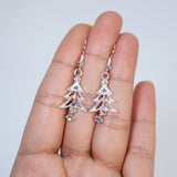 Minimalist Blue Rhinestone Christmas Tree Ornaments Dangle Earrings, Crystal Tree Earring, Statement Christmas Earring.