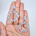 Luxurious Diamond Silver Hoop Dangle Earrings , Long Hoop Bridal Jewelry, Real Pearl Bridal Earrings, Statement Earrings.