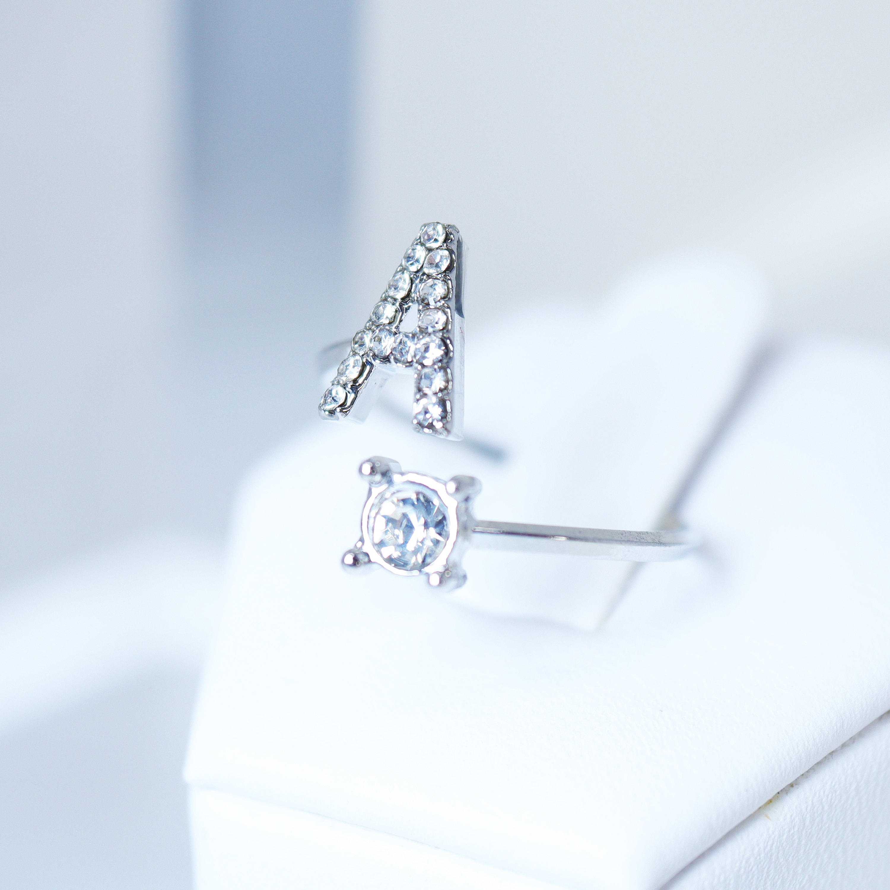 Crystal A Alphabet Statement Ring, Promise Ring For a Friend, Friendship ring.