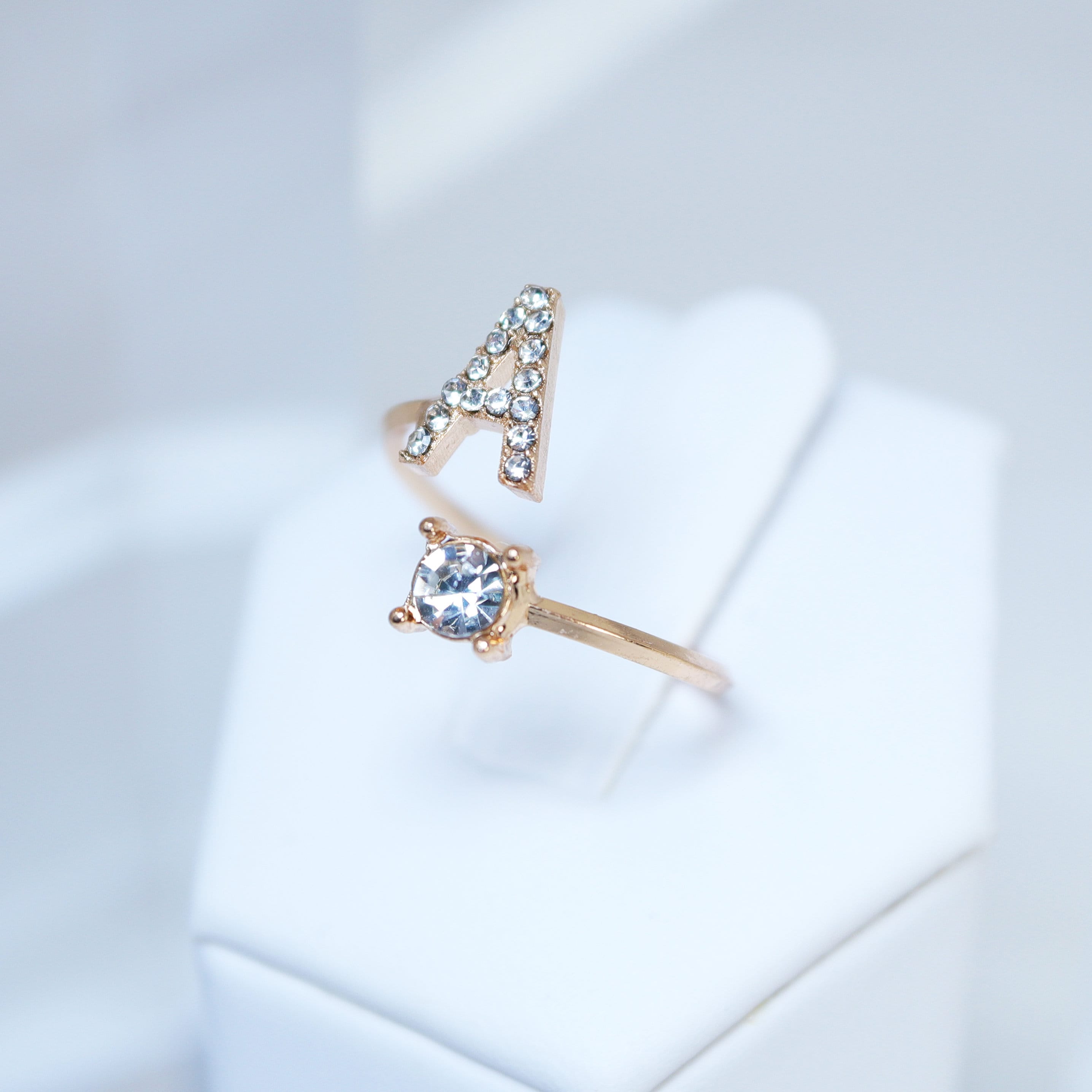 Crystal A Alphabet Statement Ring, Promise Ring For a Friend, Friendship ring.
