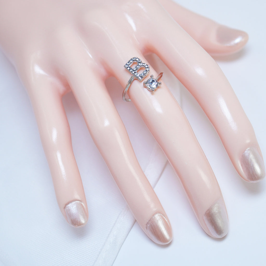 Dainty Crystal B Alphabet Statement Ring, Promise Ring For a Friend, Friendship ring.