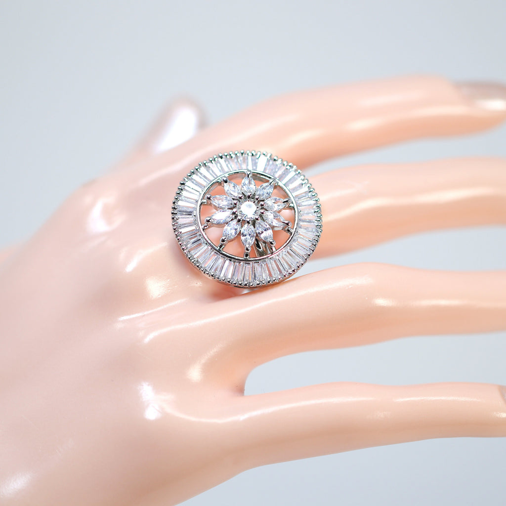 Swarovski Crystal Silver Floral Large Statement Ring, Engagement Ring, Promise Ring For a Friend, Friendship ring.