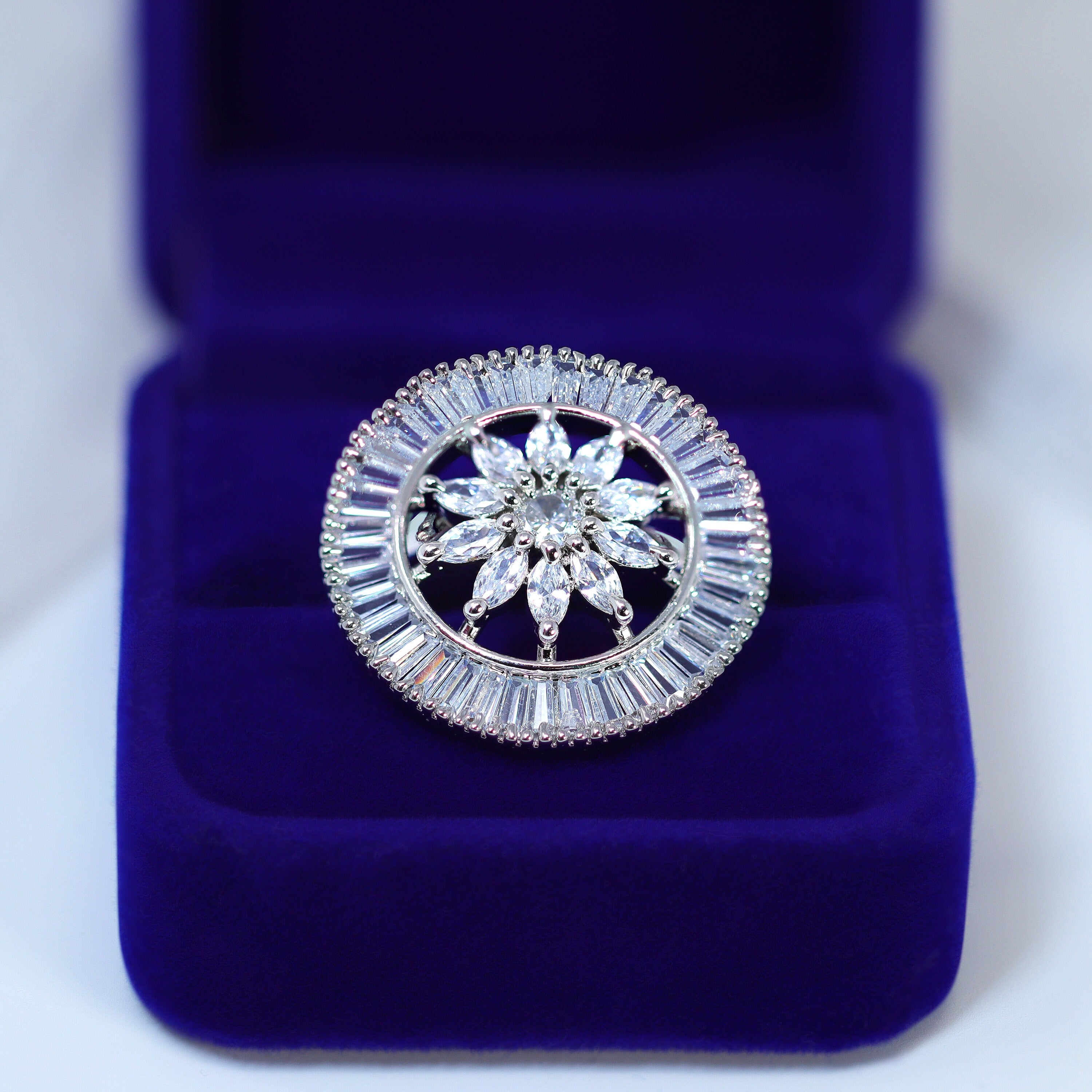 Swarovski Crystal Silver Floral Large Statement Ring, Engagement Ring, Promise Ring For a Friend, Friendship ring.