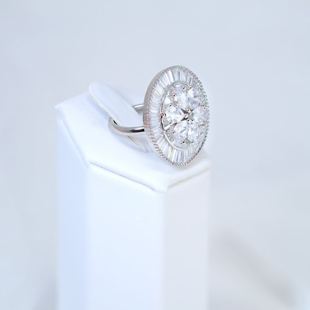 Swarovski Crystal Silver Mesmerizing Floral Large Statement Ring, Engagement Ring, Promise Ring For a Friend, Friendship ring.