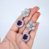 Cz Floral Purple Crystal/Green Drop Diamond earrings Long Bridal Jewelry Bridal Earrings Crystal Bridal Earrings Statement earrings