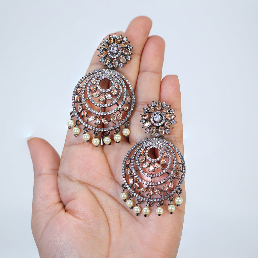 Cubic Zirconia Brown Black Chandelier Diamond Drop Earring, Long Bridal Jewelry, Crystal Bridal Earrings, Statement Earrings