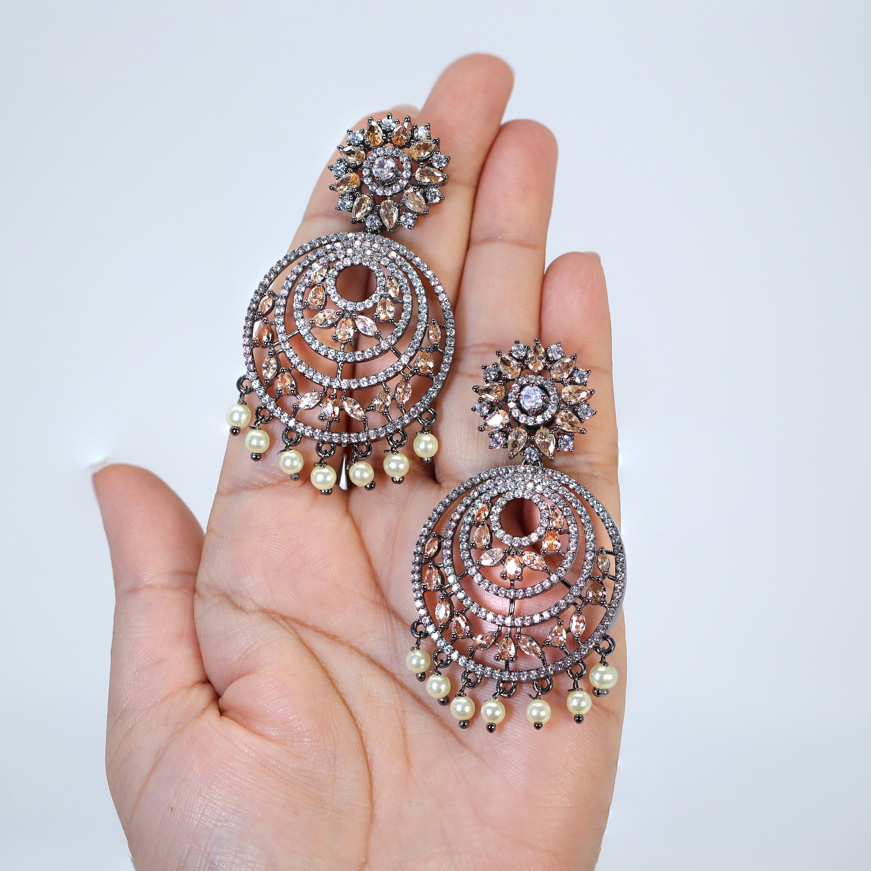 Cubic Zirconia Brown Black Chandelier Diamond Drop Earring, Long Bridal Jewelry, Crystal Bridal Earrings, Statement Earrings
