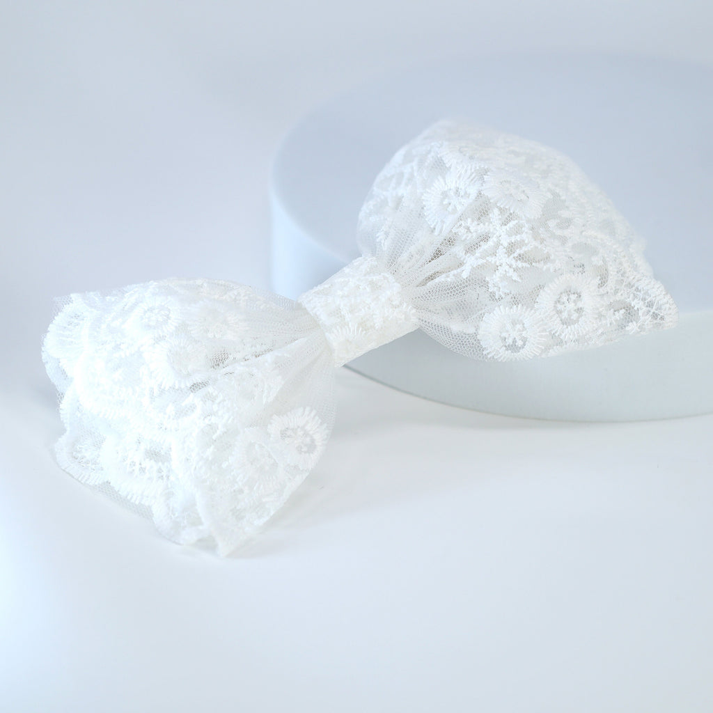 White Lace Floral Embroidered Blossom Bow Bridal French Hair Clip, Bridesmaid Gift, Wedding Hair Accessory, Large Hair Clip.