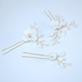 Porcelain White Floral Vine Garden Pearl Elegance Ensemble Hair Pins Set of 3 , Ceramic Hair pins Set, Bridal Hair Accessories
