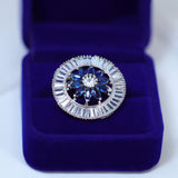 Swarovski Crystal Silver Blue Floral Large Statement Ring, Engagement Ring, Promise Ring For a Friend, Friendship ring.