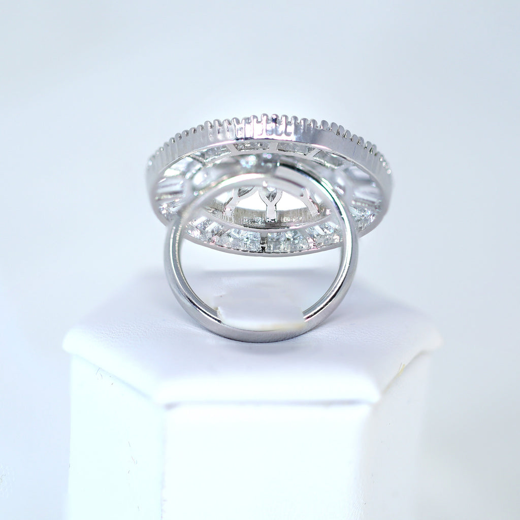 Swarovski Crystal Silver Floral Large Statement Ring, Engagement Ring, Promise Ring For a Friend, Friendship ring.