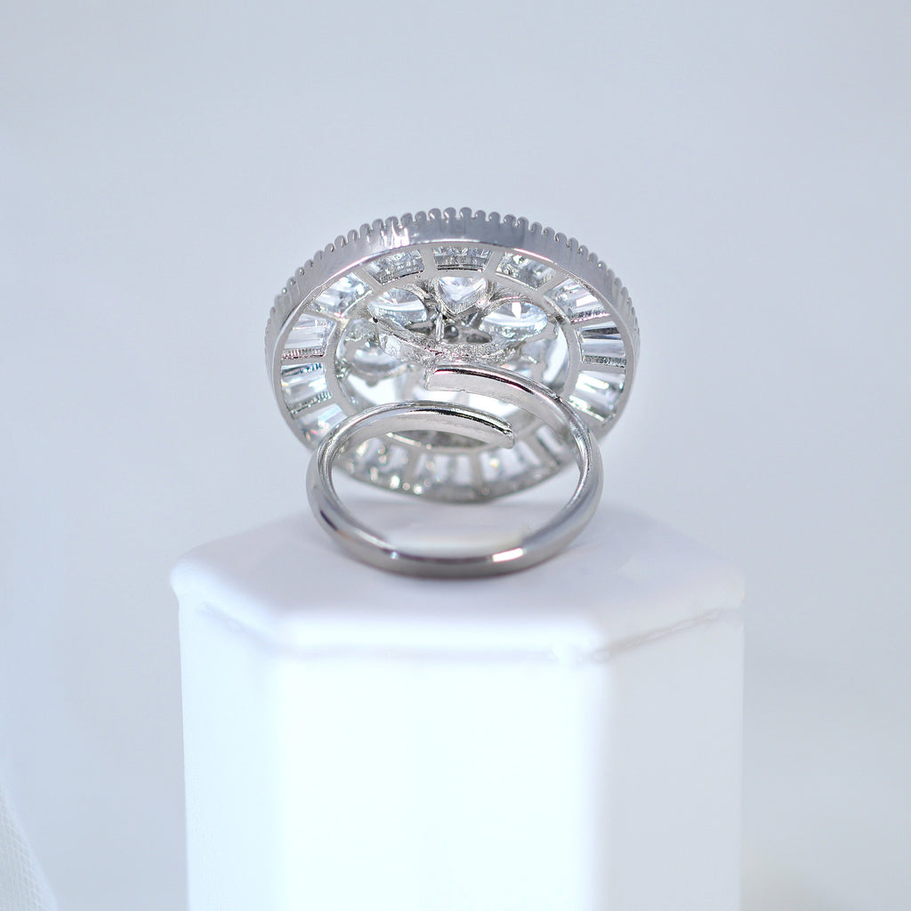 Swarovski Crystal Silver Mesmerizing Floral Large Statement Ring, Engagement Ring, Promise Ring For a Friend, Friendship ring.