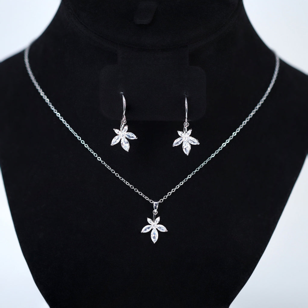 Swarovski Crystal Dainty Leaf Drop Necklace , Bridal Jewelry, Bridal Earrings And Necklace, Statement Earrings Cz, Necklace Set