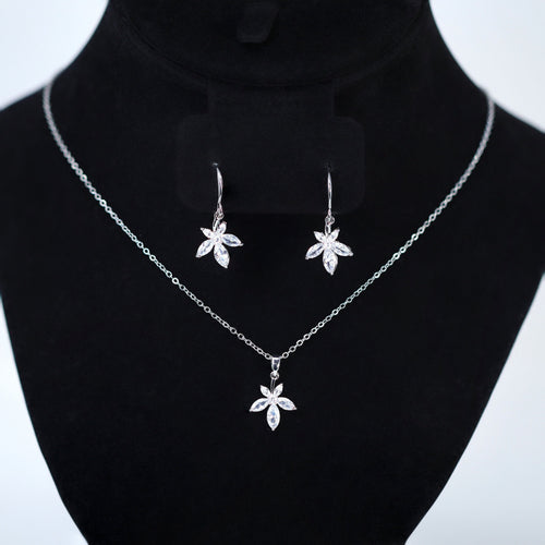 Swarovski Crystal Dainty Leaf Drop Necklace , Bridal Jewelry, Bridal Earrings And Necklace, Statement Earrings Cz, Necklace Set