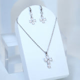 Swarovski Crystal Dainty Clover And Cross Drop Necklace , Bridal Jewelry, Bridal Earrings And Necklace, Statement Earrings Cz, Necklace Set