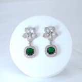 Cz Floral Emerald Colored Crystal/Green Drop Diamond earrings Long Bridal Jewelry Bridal Earrings Crystal Bridal Earrings Statement earrings