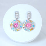 Pink Blue Swarovski Crystal Bride Dangle Earrings, Long Bridal Earrings, Crystal Bridal Earrings, Statement Earrings, Gold Bride Earring.