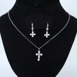 Swarovski Crystal Dainty Clover And Cross Drop Necklace , Bridal Jewelry, Bridal Earrings And Necklace, Statement Earrings Cz, Necklace Set