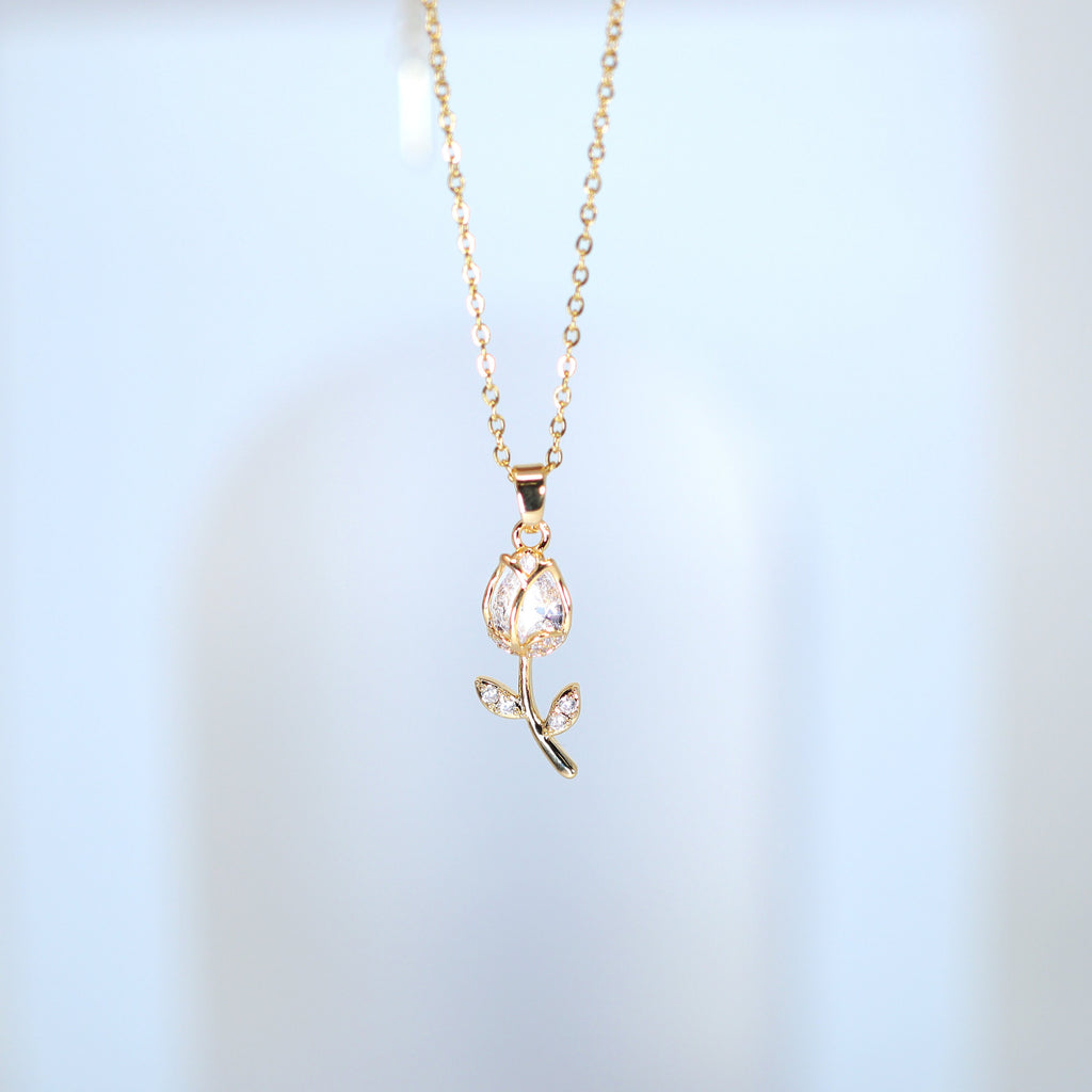 Swarovski Crystal Dainty Rose Drop Necklace , Bridal Jewelry, Bridal Earrings, Statement Earrings Cz, Necklace Set, Valentines Gift.