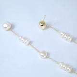 Freshwater Cultured pearl Bezel Earrings, Long Bridal Jewelry, Gold Pearl Bridal Earrings, Statement Dangle Earrings.