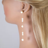 Freshwater Cultured pearl Bezel Earrings, Long Bridal Jewelry, Gold Pearl Bridal Earrings, Statement Dangle Earrings.