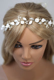 Faux Pearl Porcelain Ceramic White Flower Pearl Bridal Headband, Bridal Hair Vine, Delicate Headband, Hair accessories.