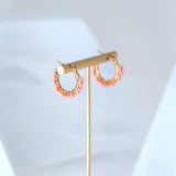 Gold Peach Color Beaded Hoop Earrings, Bridal Earrings, Wedding Guest Earrings, Statement Earrings.