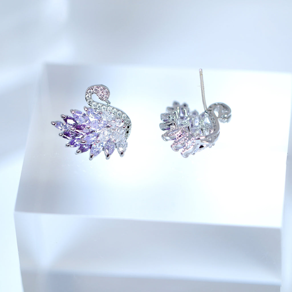 Cubic Zirconia Diamond Swan stud Earrings, Bridal Jewelry, Bridal Stud Earrings, Crystal Bridal Earrings, Statement Earrings Cz