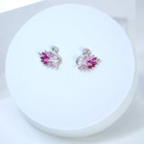 Cubic Zirconia Diamond Pink Swan stud Earrings, Bridal Jewelry, Bridal Stud Earrings, Crystal Bridal Earrings, Statement Earrings Cz