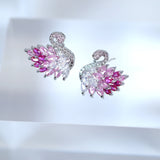 Cubic Zirconia Diamond Pink Swan stud Earrings, Bridal Jewelry, Bridal Stud Earrings, Crystal Bridal Earrings, Statement Earrings Cz